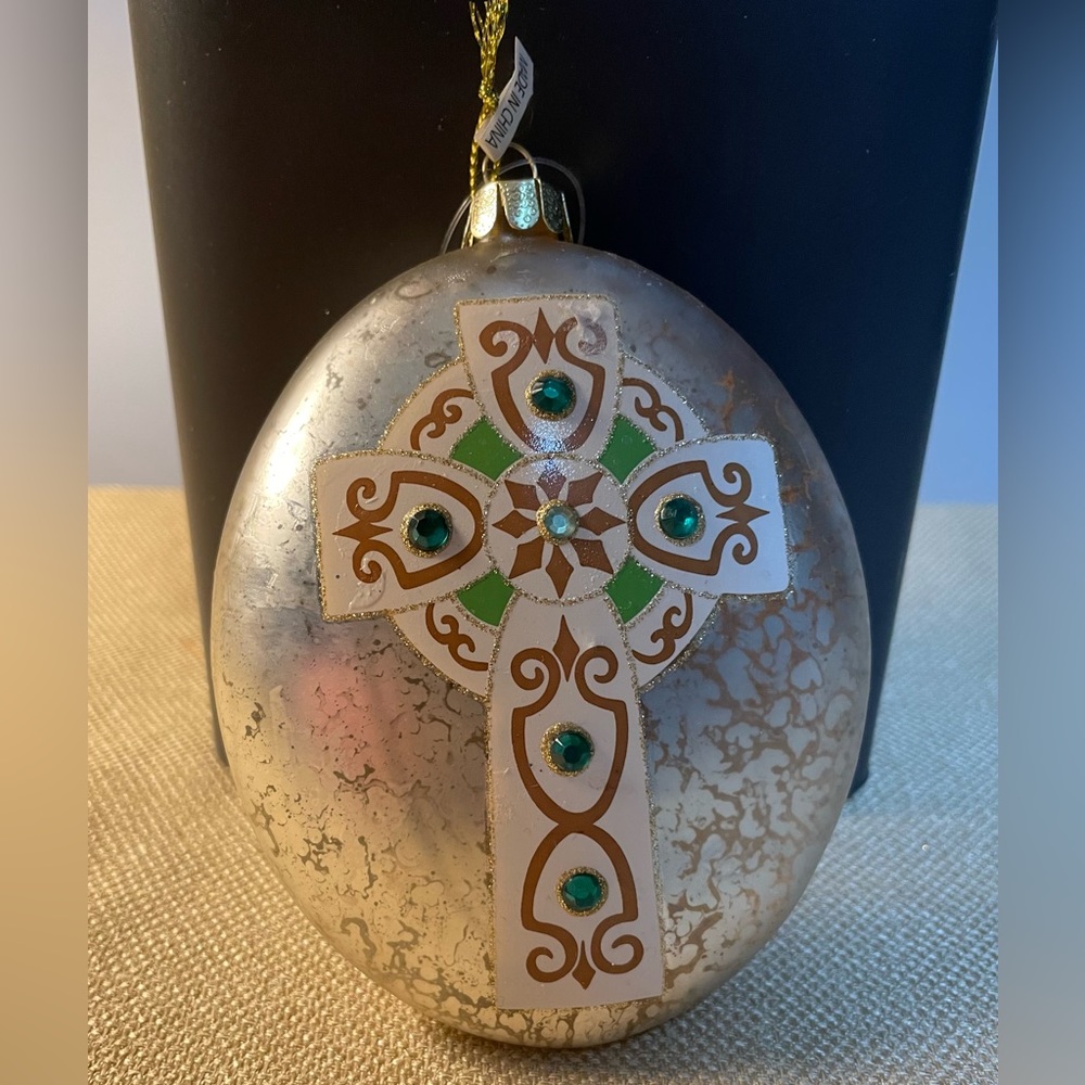 Glass Celtic Cross Christmas Ornament